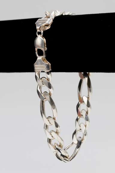 .925 Sterling Silver 13mm 3+1 Figaro Bracelet 10 Inches
