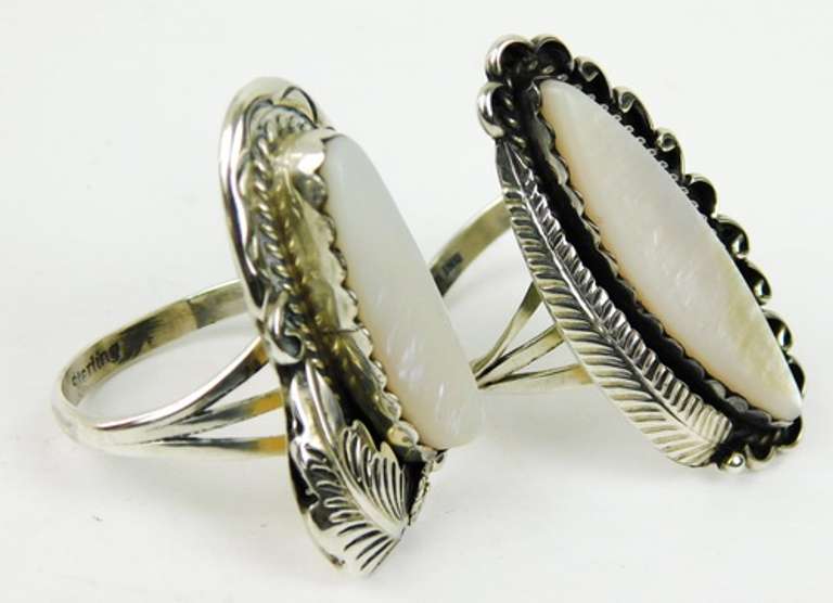 2 Navajo Sterling Mother of Pearl Rings, Sz 9.5