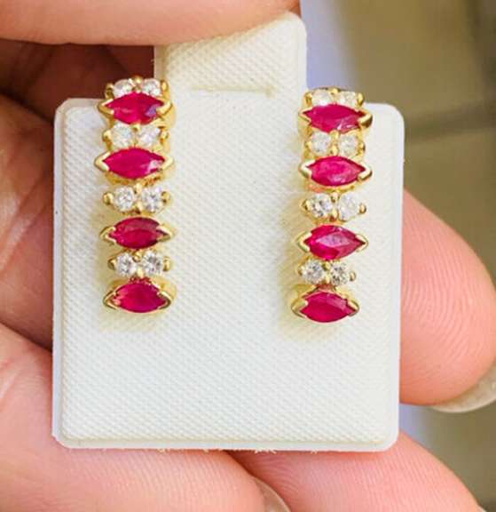 14kt Solid Yellow Gold, Ruby, & Diamond Earrings