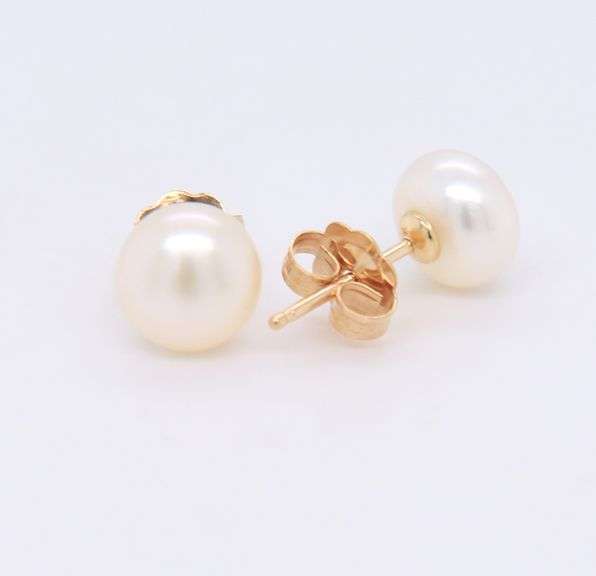 Fancy Yellow Gold 6mm Pearl Stud Earrings