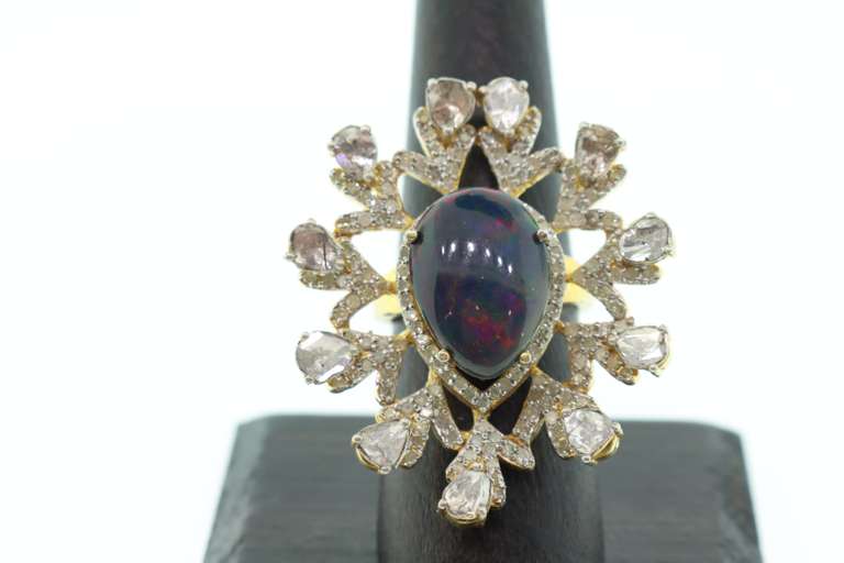 Dramatic Garnet Ring with Gold Plated Silver and Diamond Accents