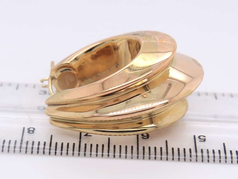 Elegant Yellow Gold Triple Row Gold Hoop Earrings