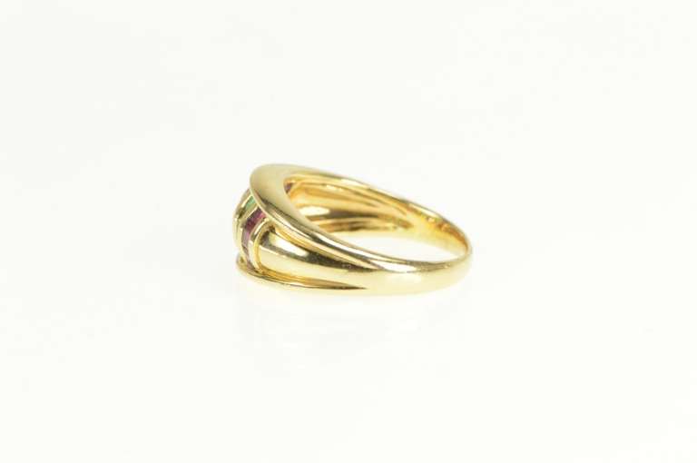 18K Yellow Gold Princess Sapphire Ruby Emerald Striped Band Ring