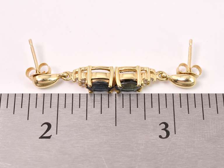 Gorgeous Sapphire and Diamond Drop Earrings in 14K Yellow Gold