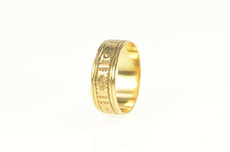 18K Yellow Gold 1950's 6.4mm Floral Pattern Statement Band Ring