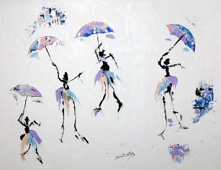 Sabri Said Original Acrylic on Canvas "Dancing in The Rain" Sabri Said