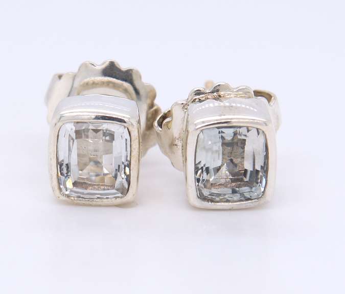 Sterling Silver Lagos Bezel Set White Topaz Stud Earrings