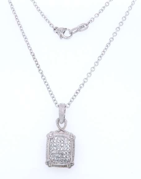 Judith Ripka White Sapphire Pave Square Pendant on Chain