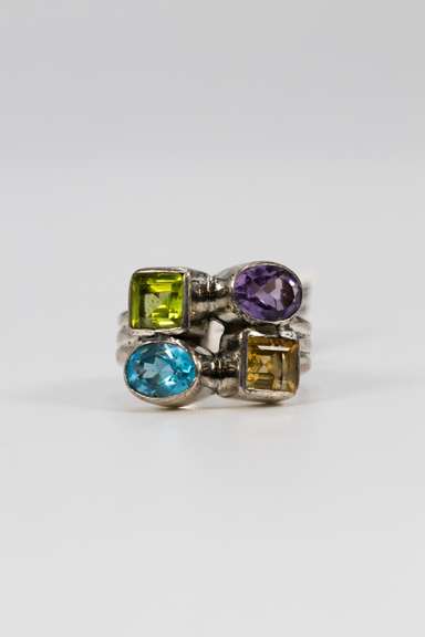 Sterling Silver Natural Amethyst, Blue Topaz, Citrine, Peridot Gemstone Ring