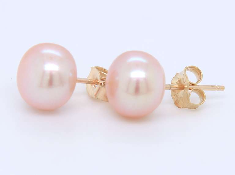 Simple 8mm Pink Fresh Water Pearl Stud Earrings