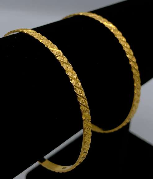 Set of 2x 22kt Solid Yellow Gold Bangle Bracelets