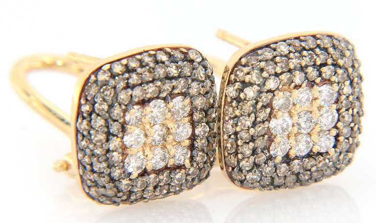 Effy Pave Chocolate and White Diamond Cushion Framed Earrings