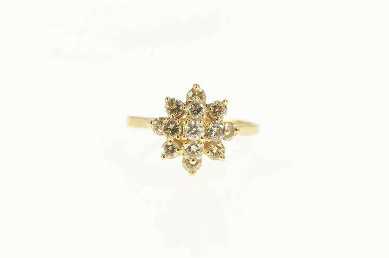 14K Yellow Gold 1.00 Ctw Round Diamond Cluster Engagement Ring