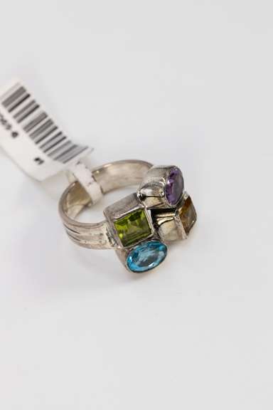 Sterling Silver Natural Amethyst, Blue Topaz, Citrine, Peridot Gemstone Ring