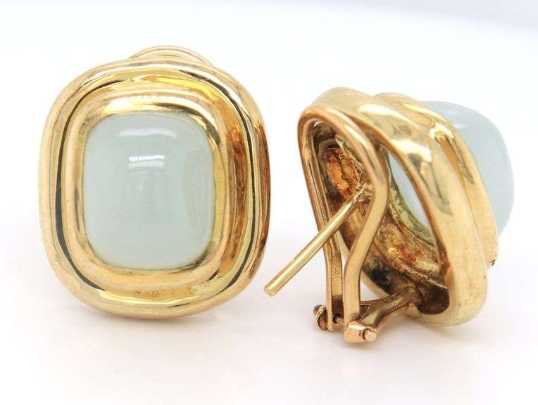 Incredible Yellow Gold Nephrite Jade Cab Earrings