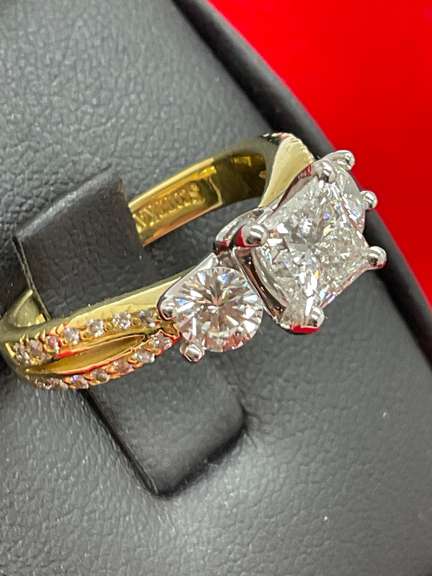 CERTIFIED SCOTT KAT 19K AND PLATINUM DIAMOND ENGAGEMENT RING