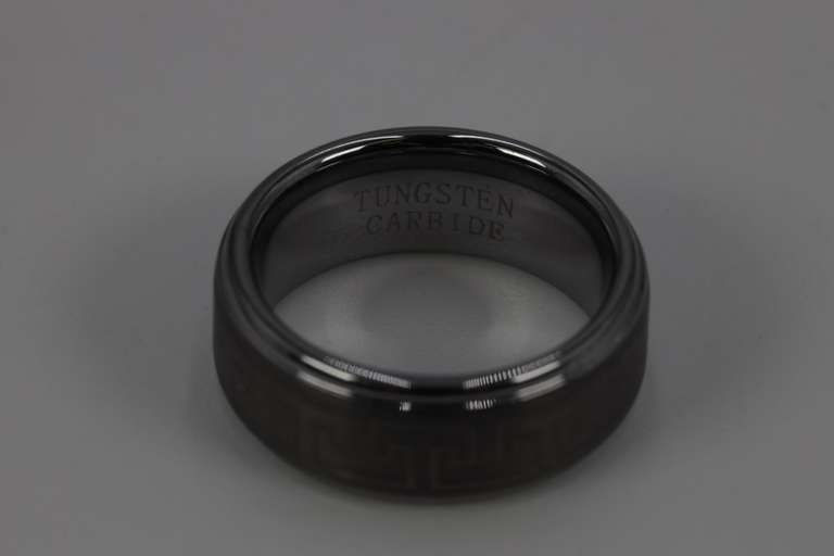 8mm Tungsten Carbide Wedding Band w/Greek Key Design Size 6