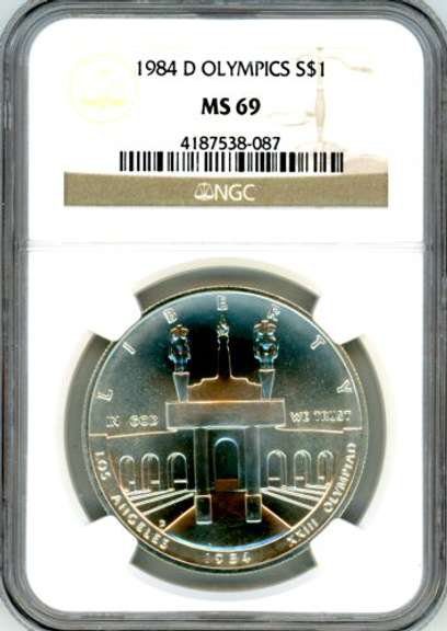 1984-D Olympics BU Commemorative Silver Dollar in NGC MS69