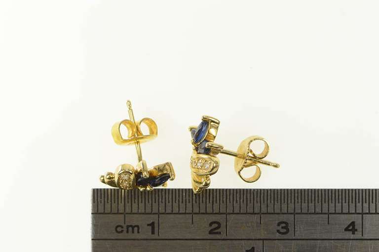14K Yellow Gold Marquise Natural Sapphire Diamond Cluster Earrings