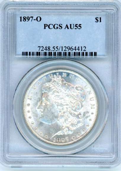 1897-O Morgan Silver Dollar in PCGS AU55