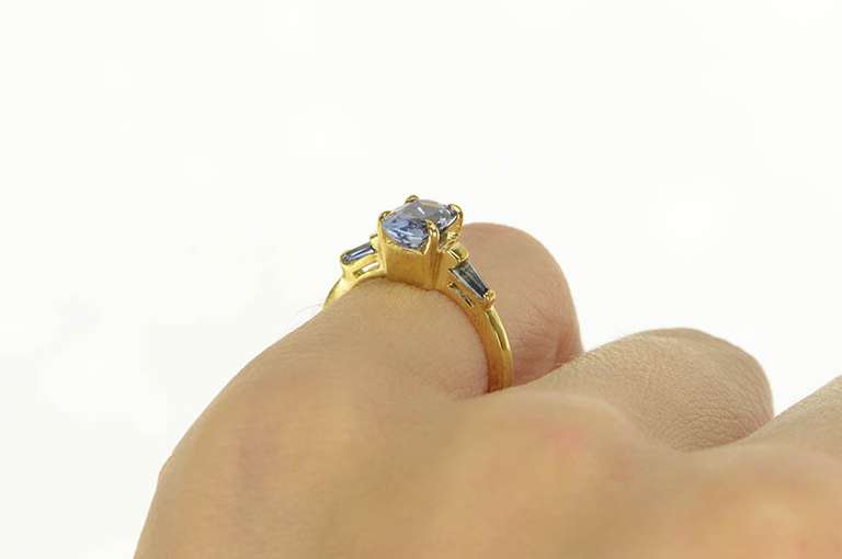 18K Yellow Gold Oval Tanzanite Sapphire Accent Engagement Ring