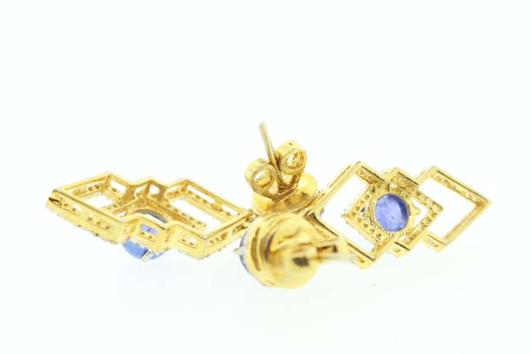 14kt Gold Plated Sterling Silver, Tanzanite, & Diamond Earrings