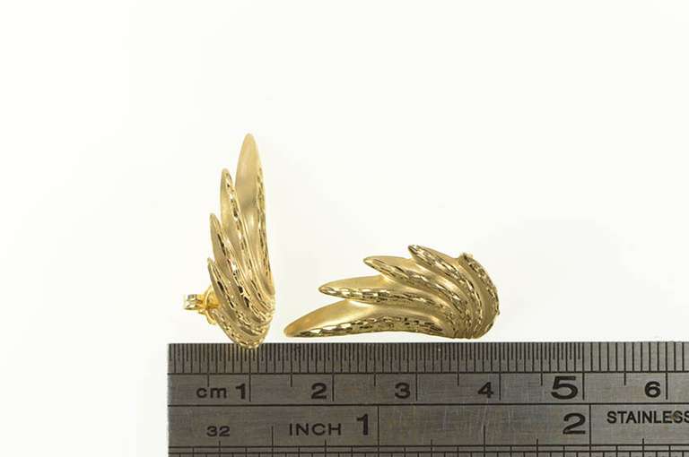 14K Yellow Gold Diamond Cut Fanned Retro Statement Earrings