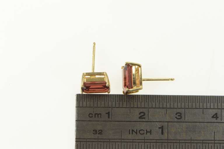 14K Yellow Gold Classic Emerald Cut Garnet Solitaire Stud Earrings