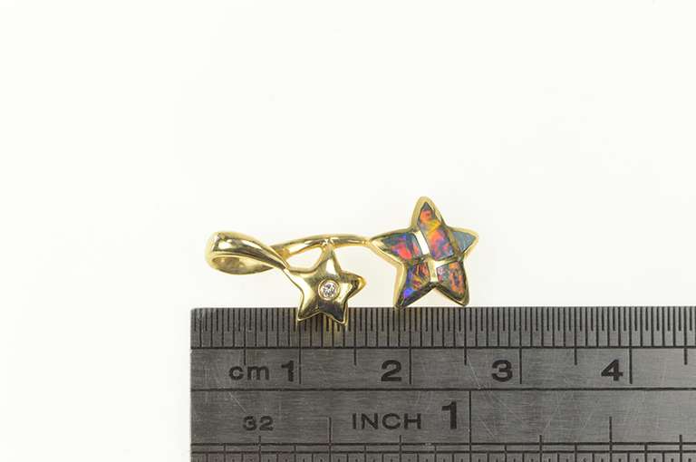 14K Yellow Gold Diamond Black Opal Inlay Star Loop Statement Pendant