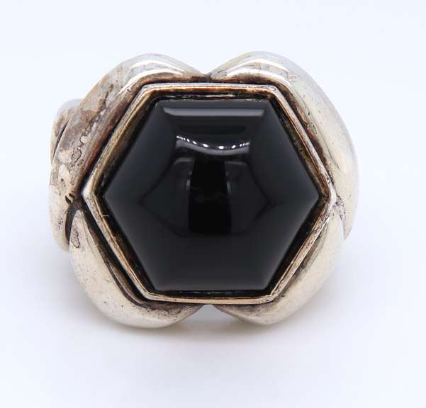 Trendy Two-Tone Sterling Silver Flli Menegatti Black Onyx Ring