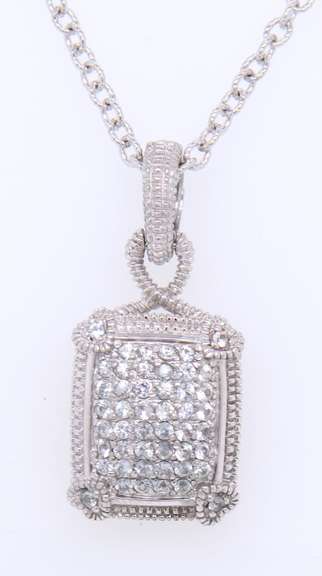 Judith Ripka White Sapphire Pave Square Pendant on Chain