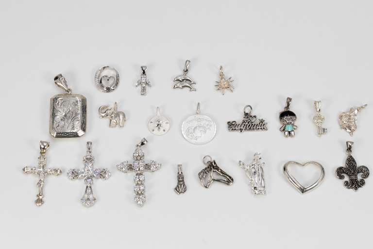 .925 Sterling Silver Pendant Lot (20 Pendants) Various Sizes & Styles