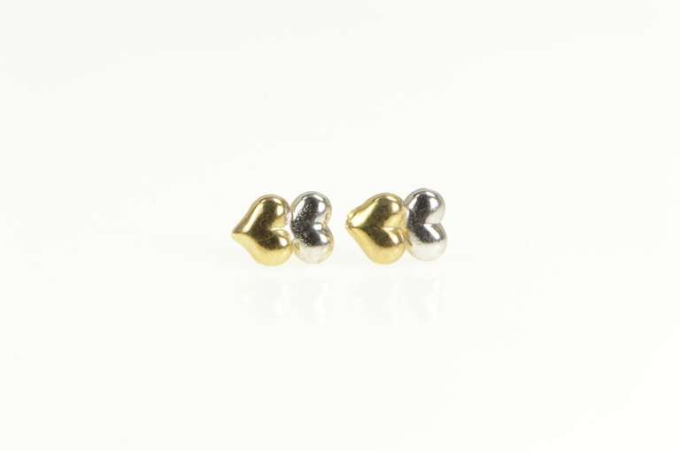 10K Yellow Gold Two Tone High Relief Heart Love Symbol Stud Earrings