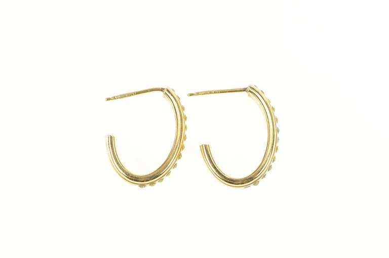 10K Yellow Gold Resin Studded Oval Statement Semi Hoop Earrings