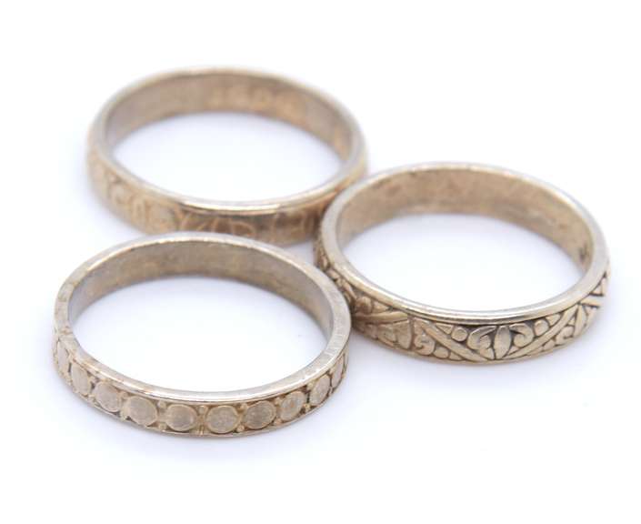 Group Lot of 3 Vintage 925 Sterling Silver Bands