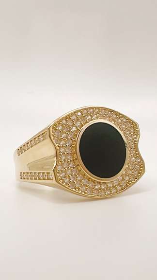 Men's 14kt Solid Yellow Gold, Onyx, & CZ Ring