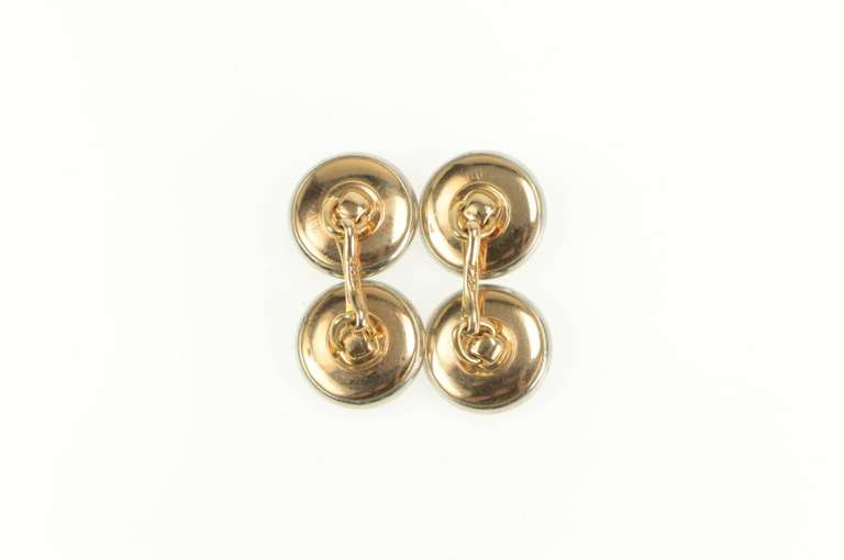 14K Yellow Gold Art Deco Black Onyx Seed Pearl Round Cuff Links