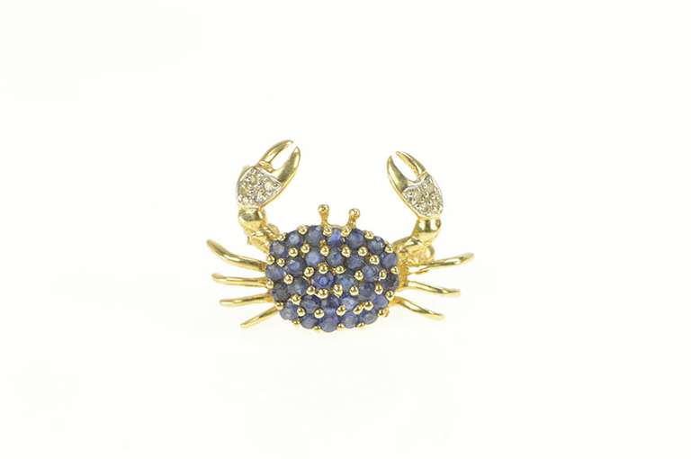 14K Yellow Gold Pave Sapphire Diamond Crab Statement Pendant
