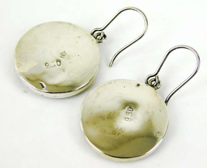 950 Sterling Earrings with Carved Wood Disks