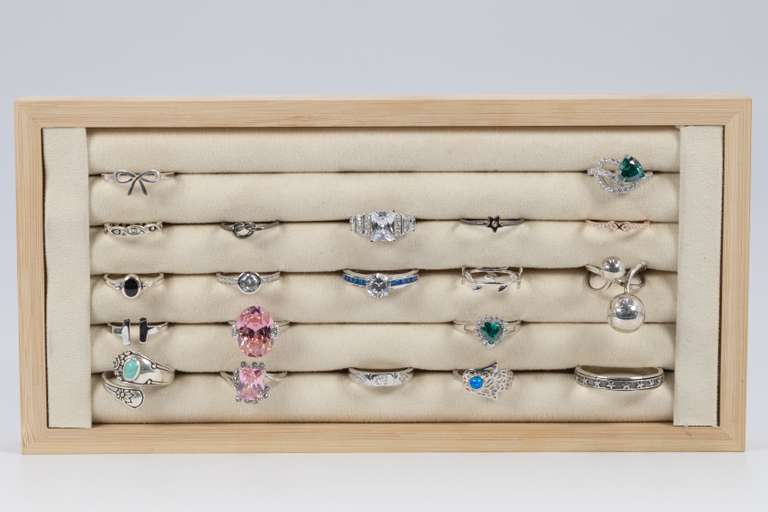 .925 Sterling Silver Curated Ring Set 20 RIng Lot Various Sizes & Styles