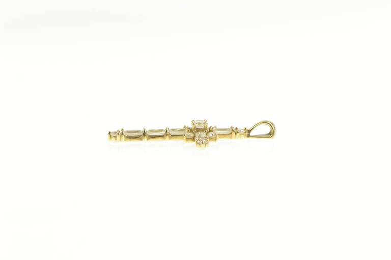10K Yellow Gold Cubic Zirconia Baguette Cross Faith Symbol Pendant