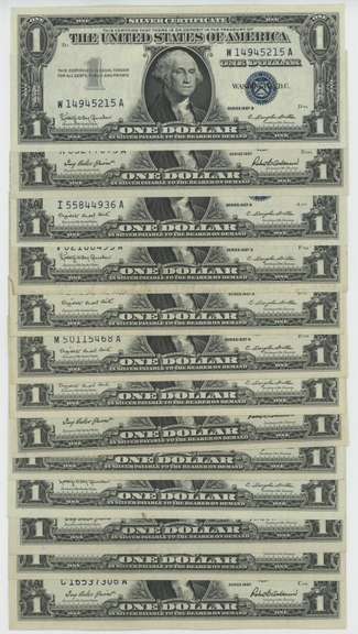 13 Choice Crisp Uncirculated 1957 Series $1 Silver Certificates