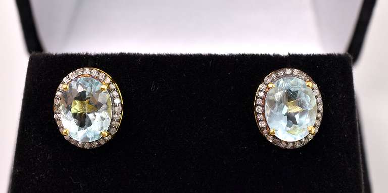 Brilliant 6.00CTW Topaz and 0.50CTW Diamond Earrings in Gold Plated Sterling Silver