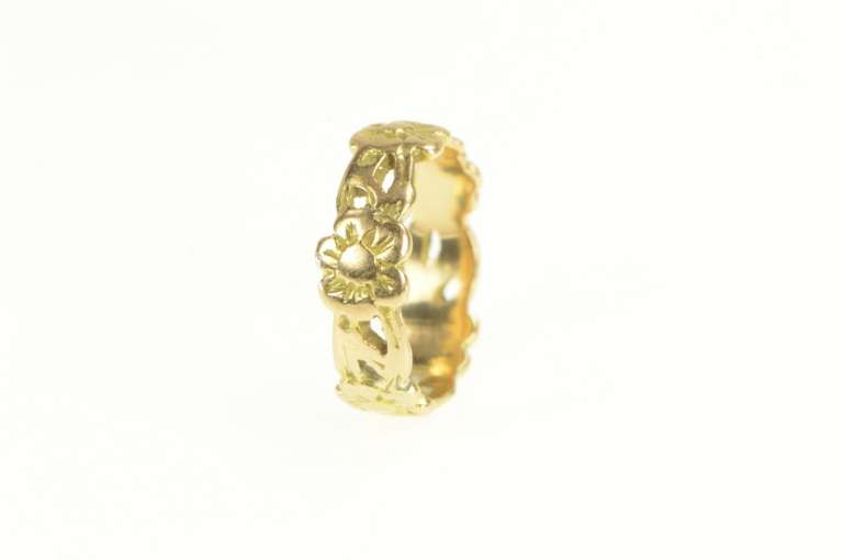 14K Yellow Gold 1930's Floral Blossom Pattern Wedding Band Ring