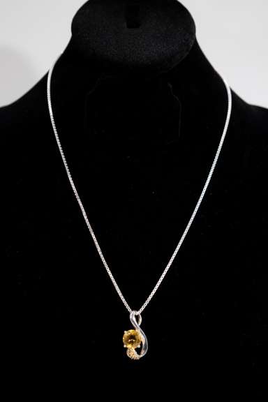 .925 Sterling Silver Pendant w/ Citrine Gemstone