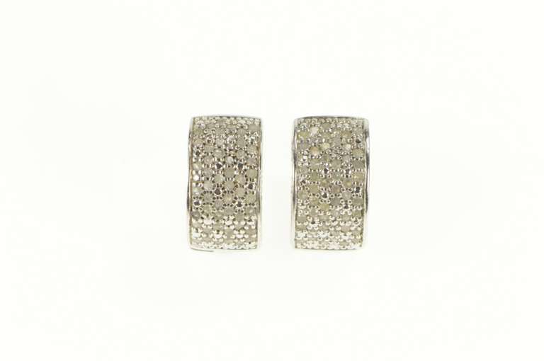 Sterling Silver Pave Diamond Filigree Ornate Statement Hoop Earrings