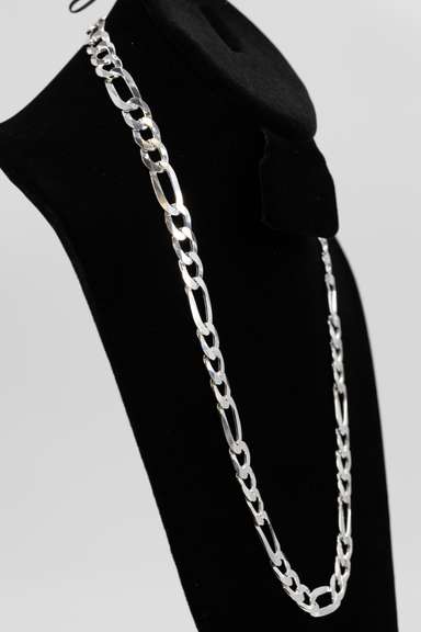 Men's 10.9mm Solid .925 Sterling Silver Flat Figaro Chain Link Italy Necklace 24"