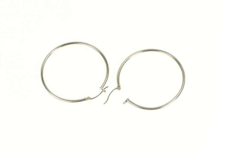 14K White Gold 41.4mm Classic Rounded Simple Hoop Earrings