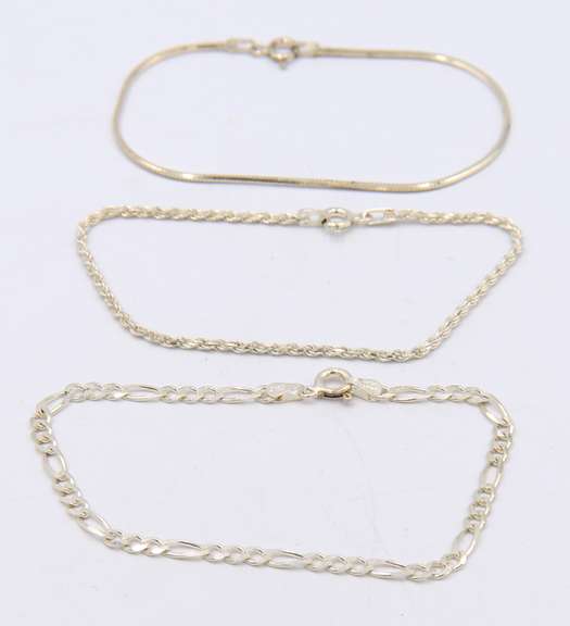 Group Lot of 3 Vintage 925 Sterling Silver Bracelets
