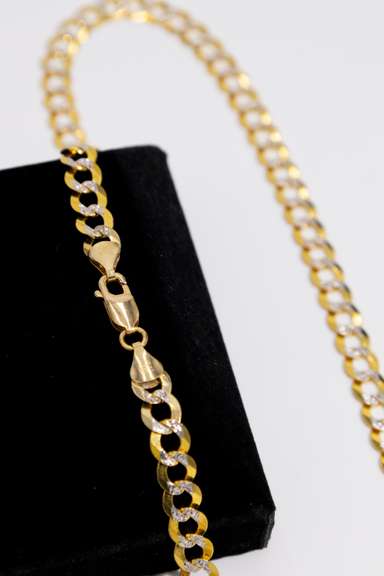 14K Yellow Gold 7mm Pave Curb Link Chain 24 Inch